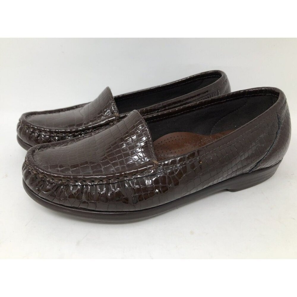 SAS Women's US Sz 7 Brown Leather Comfort Loafers Embossed Animal Print